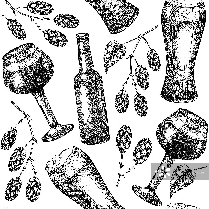 复古风格啤酒背景素描图片素材