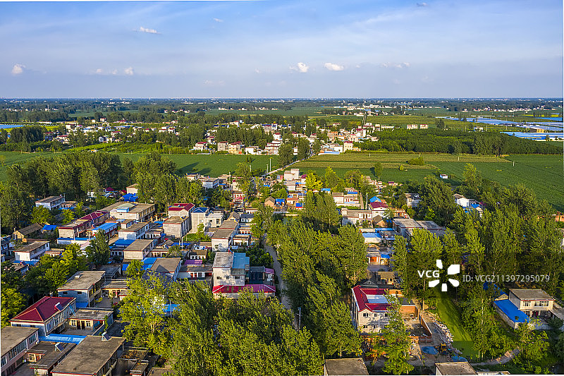 河南大平原上被农田包围的村庄图片素材