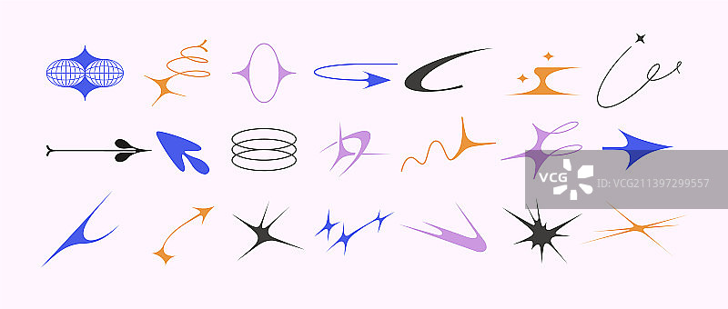 酸性光斑和箭头形状超新星图标集图片素材