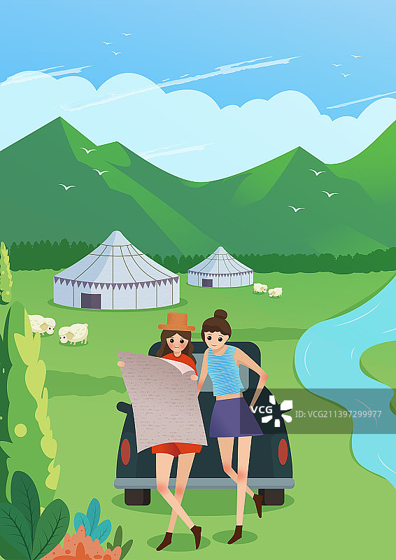 绿色草原自驾游图片素材