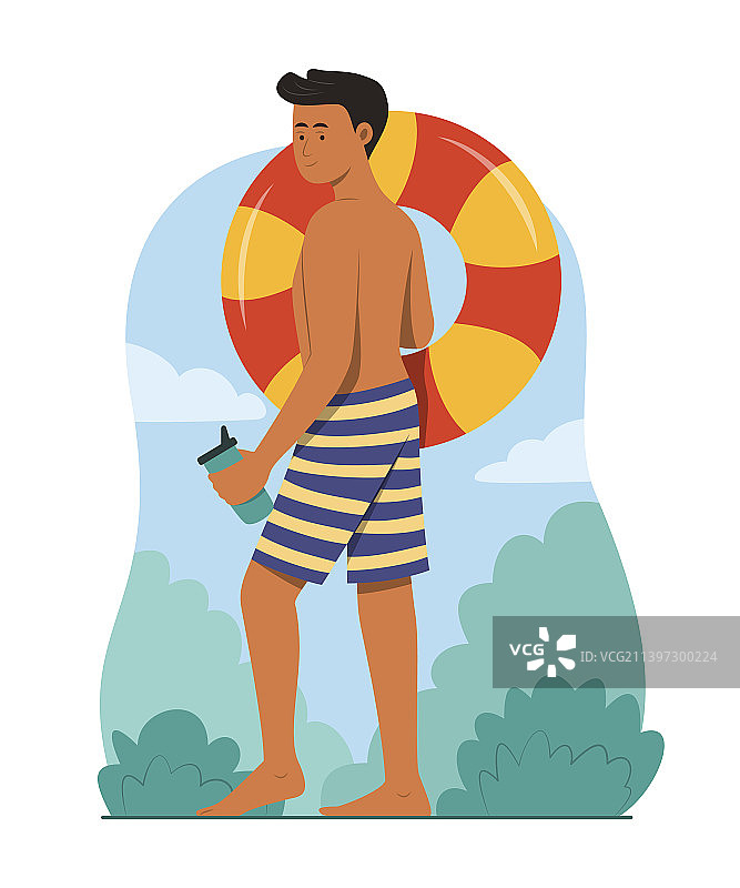 拿着充气游泳圈享受夏日的男人图片素材