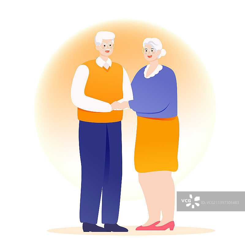 重阳节老年夫妻登高望远登山赏菊节日插画图片素材