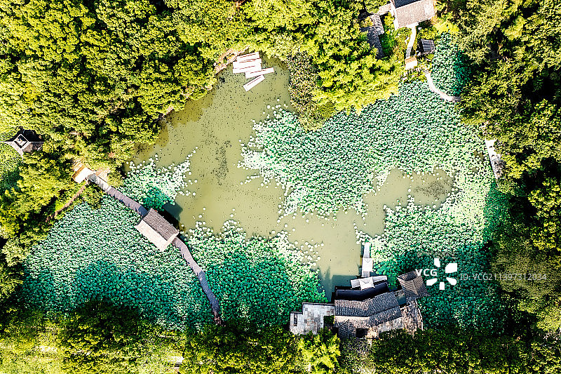 航拍绍兴兰亭景区鸟瞰图图片素材