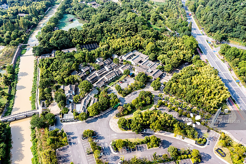 航拍绍兴兰亭景区鸟瞰图图片素材