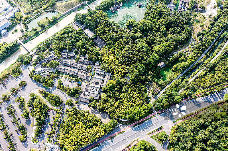 航拍绍兴兰亭景区鸟瞰图图片素材