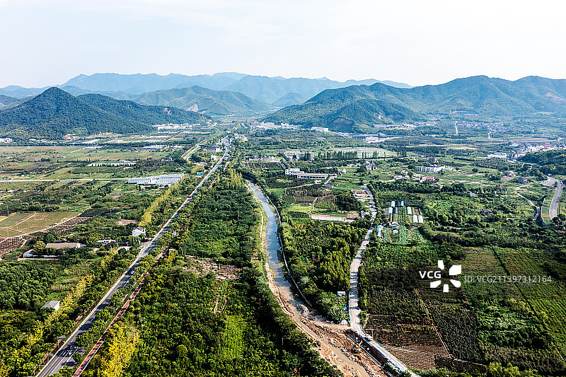 航拍绍兴兰亭景区鸟瞰图图片素材