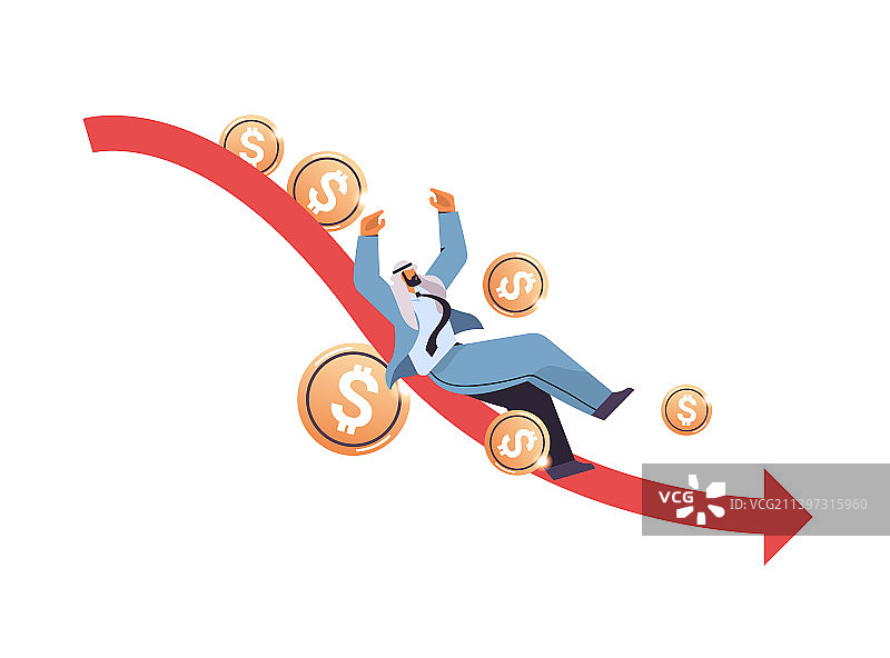 拿着美元硬币的沮丧阿拉伯商人图片素材