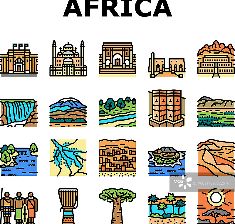 非洲大陆国家宝藏图标集图片素材