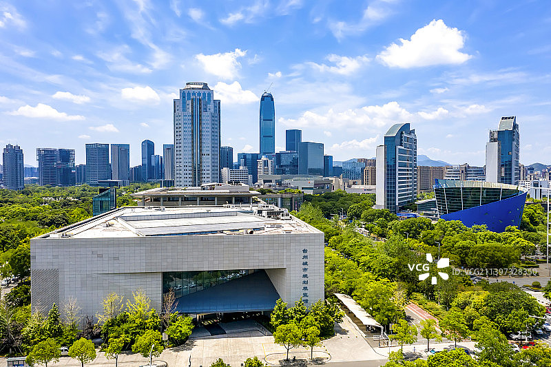 浙江台州市市民广场城市风光航拍图片素材