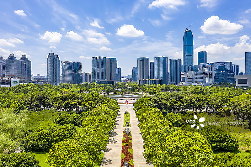 浙江台州市市民广场城市风光航拍图片素材