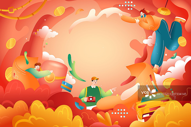 卡通3d三维青年学生秋季电商促销网购销售促销商务科技概念建筑经济消费金融理财互联网红包渐变矢量插画图片素材