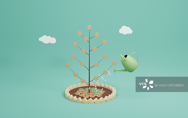 金币树与白云三维渲染图片素材