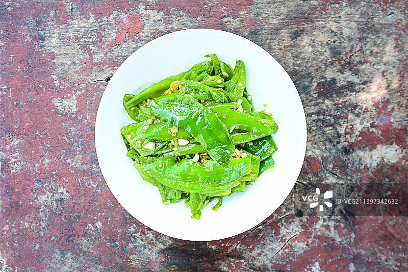 一碟湖南土菜炒辣椒图片素材