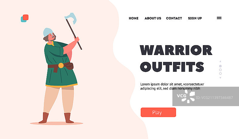 维京男孩战士装备着陆页模板图片素材