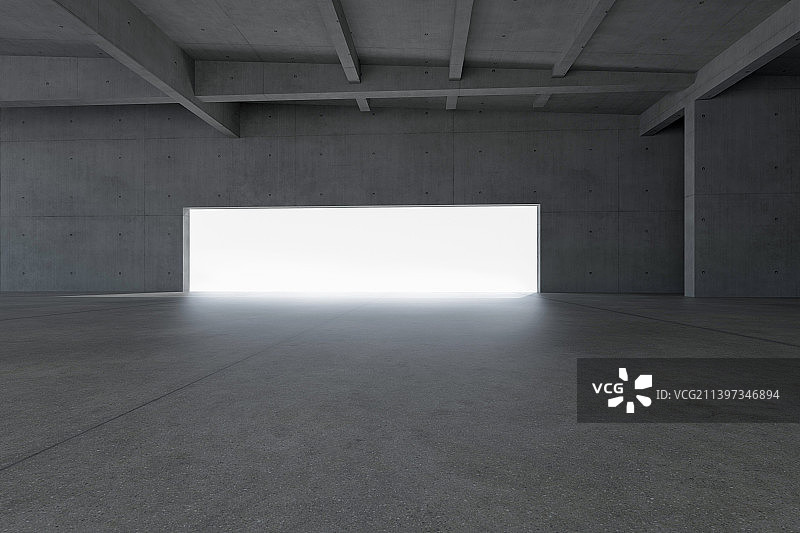 三维渲染混凝土建筑室内空间图片素材