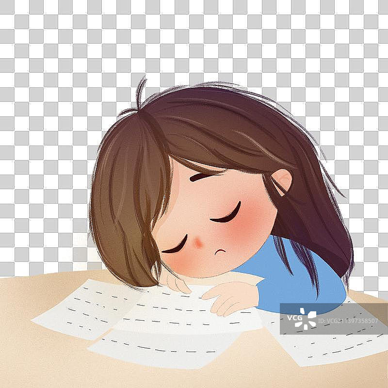 趴在桌子上睡觉的小女孩图片素材