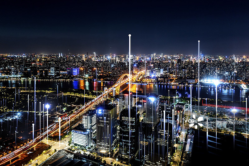 上海卢浦大桥城市建筑风光大数据概念和科技智慧互联网城市图片素材