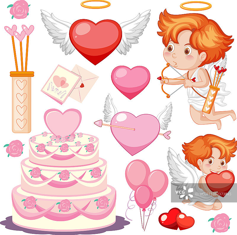 小丘比特和爱心无缝图案图片素材