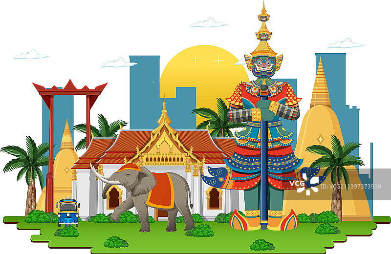 带有地标的泰国曼谷图片素材