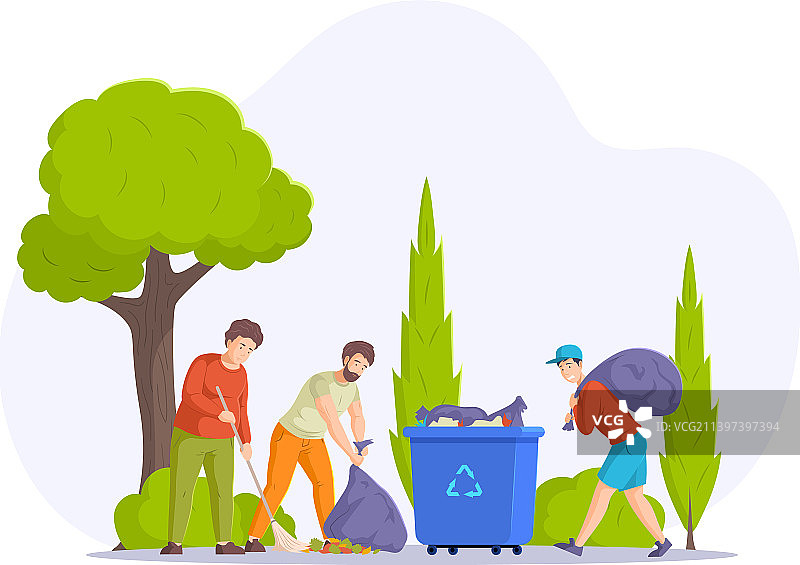 一群男志愿者清理城市街道图片素材