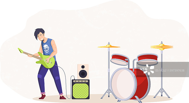 舞台上弹吉他的摇滚男歌手图片素材