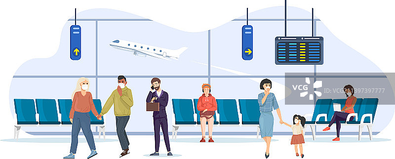 新冠病毒期间机场航站楼的人们图片素材