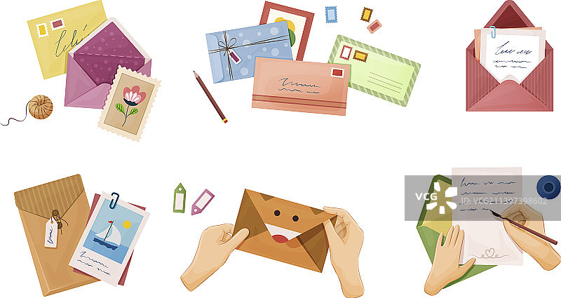 带有邮戳的信封和明信片图片素材