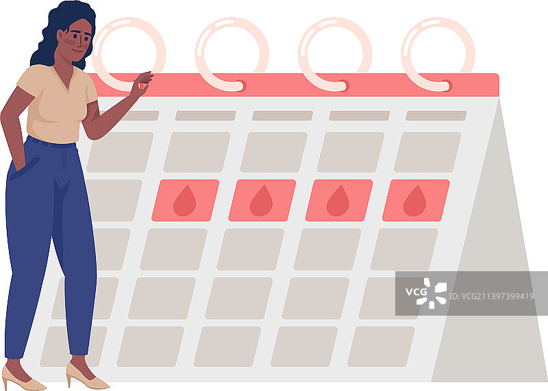 月经规律的快乐女人半扁平色彩风格图片素材