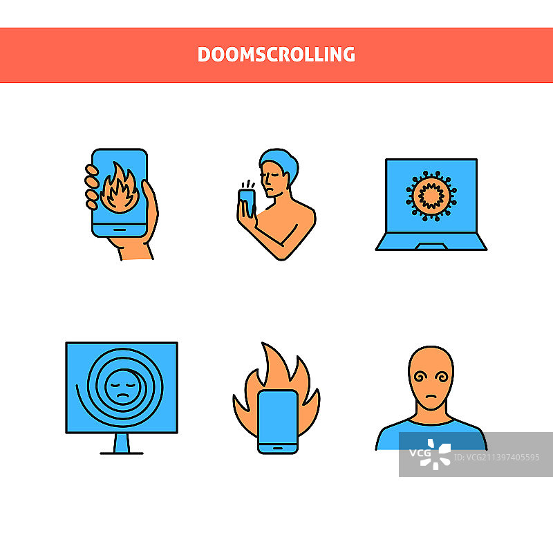 彩色线条风格的坏消息图标集图片素材