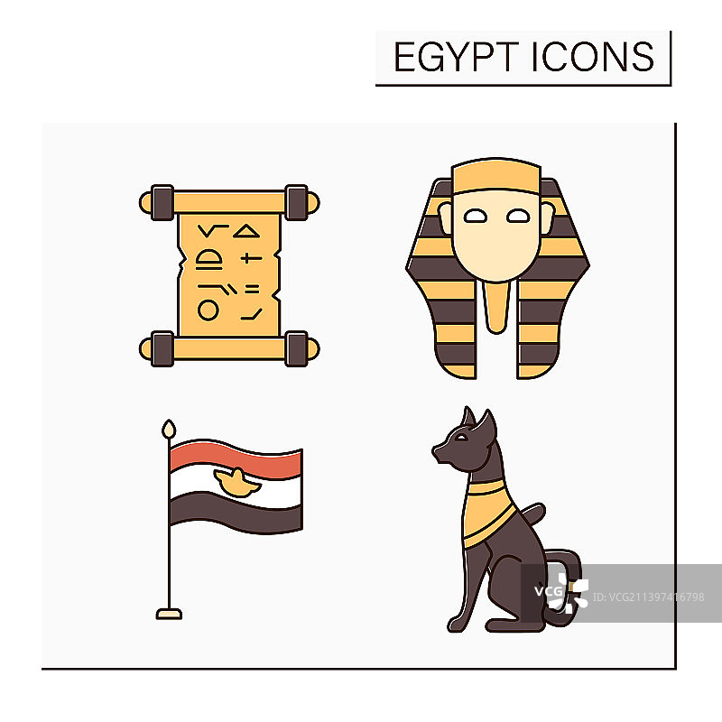 埃及彩色图标集图片素材