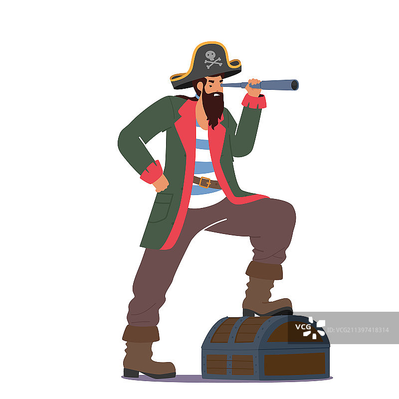 用单筒望远镜眺望远方的海盗图片素材