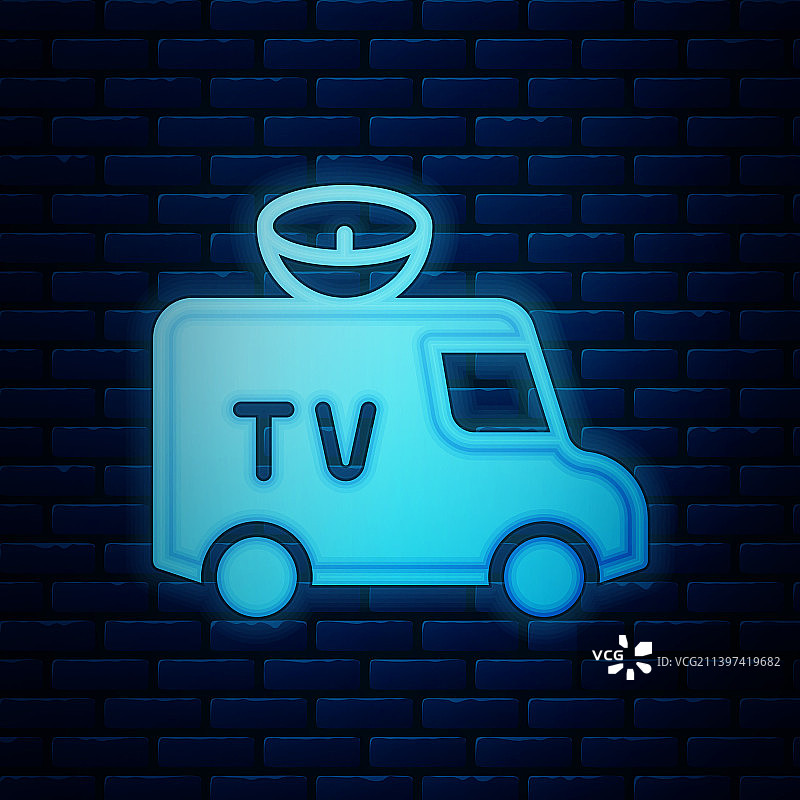 配备设备的发光霓虹灯电视新闻车图片素材