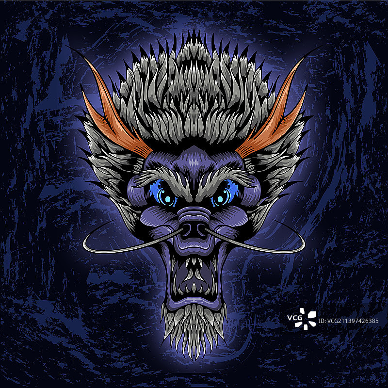 适用于T恤服装的龙头图案图片素材