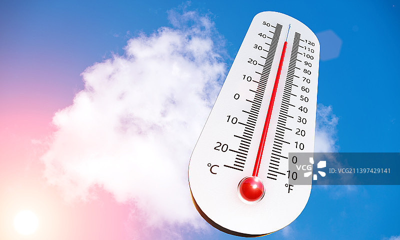 炎热酷暑里数值爆表的温度计图片素材