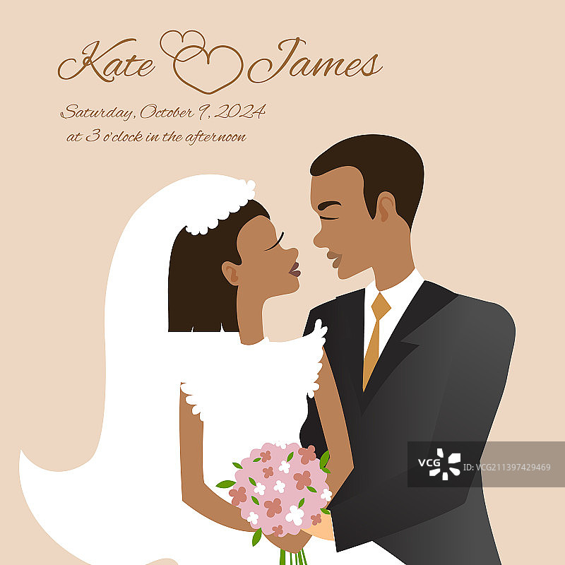 非裔美国新婚夫妇婚礼邀请函图片素材