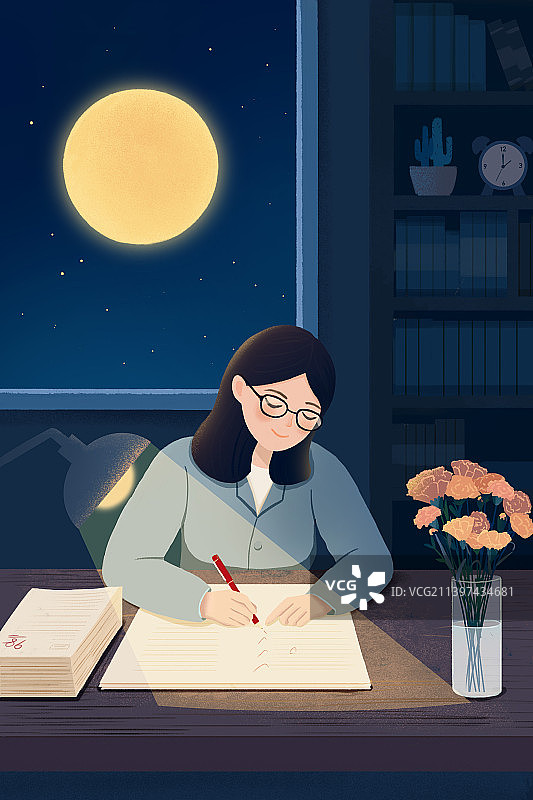 窗台圆月教师节竖版图片素材