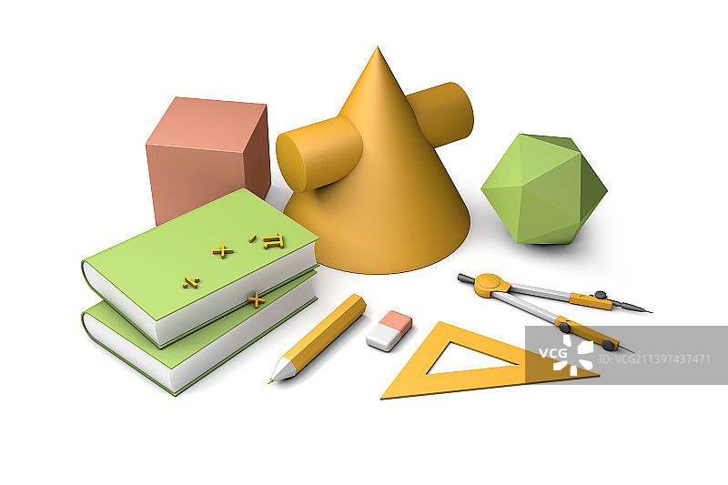 白色背景前的数学几何物理学习用品图形图片素材