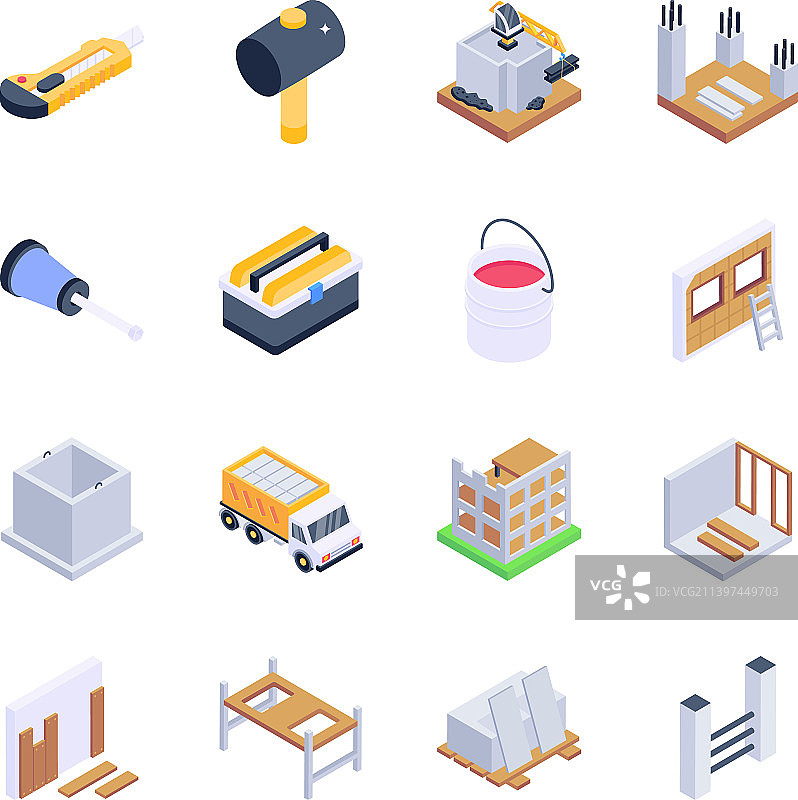 施工工具等距图标图片素材