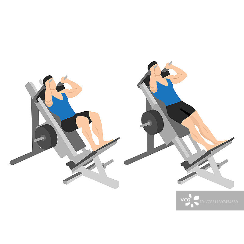 男子做哈克深蹲扁平风格运动图片素材