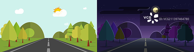 日夜场景扁平景观图片素材