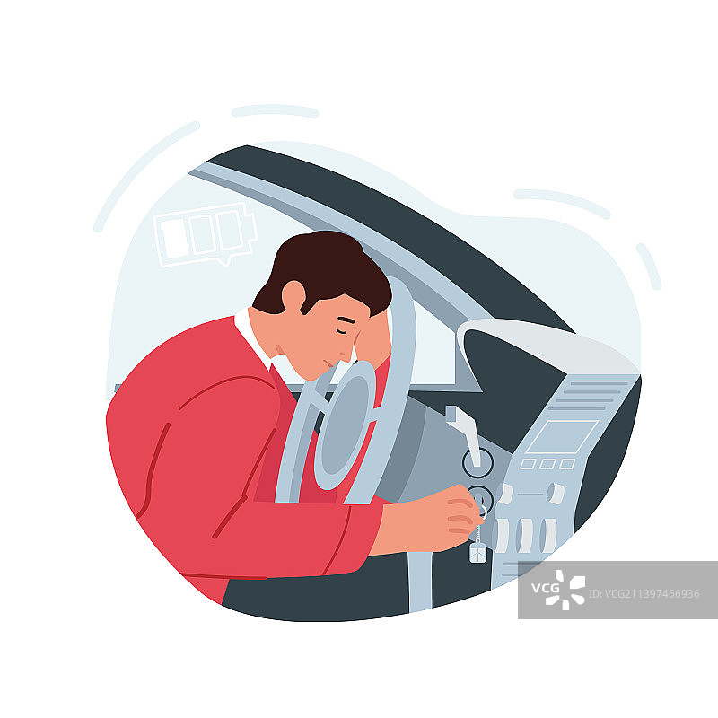 疲倦的男人在车内方向盘上睡觉图片素材