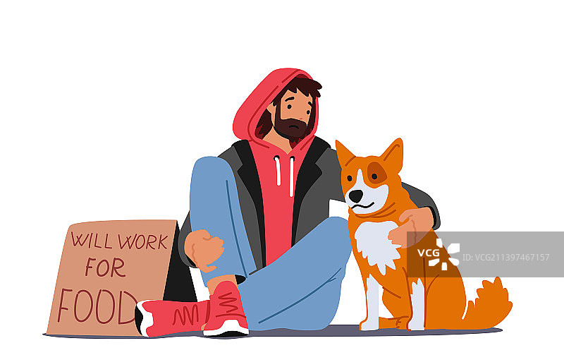 流浪汉带着狗坐在街上乞讨图片素材