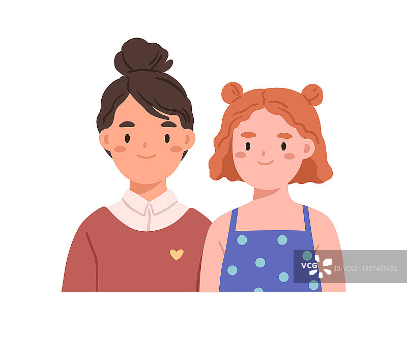 两个微笑孩子的快乐女孩朋友合影图片素材