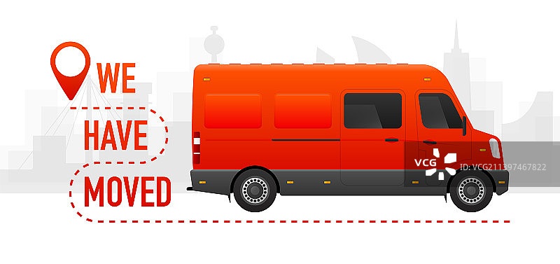 搬迁通知逼真巴士模型红色货车图片素材