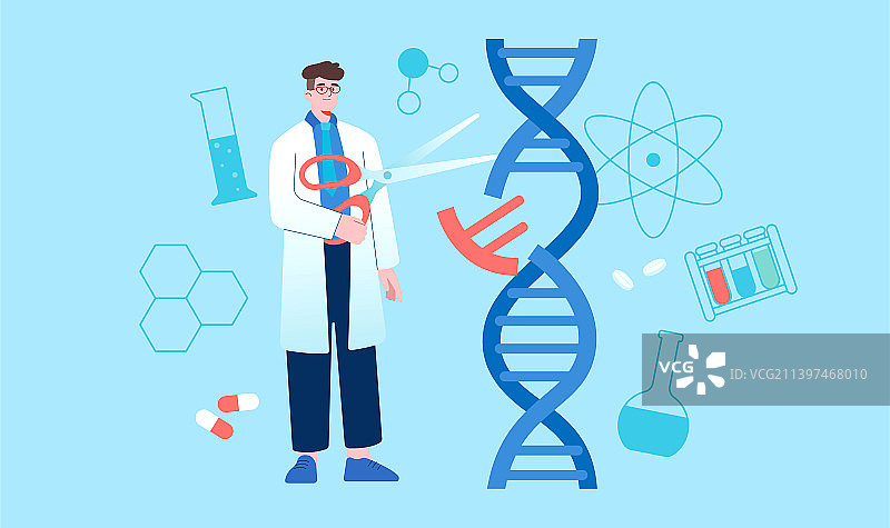科学家生物实验研究矢量分层插画图片素材