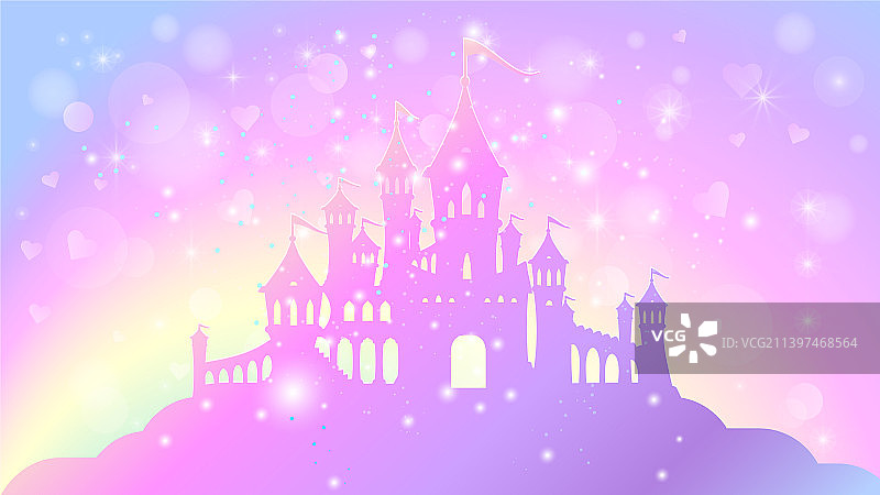 彩虹天空下的魔法公主城堡图片素材