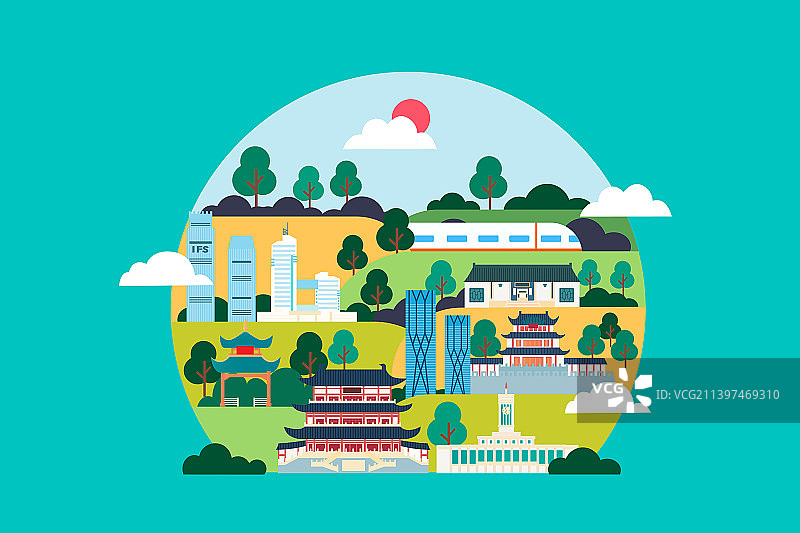 长沙城市风光矢量插画图片素材
