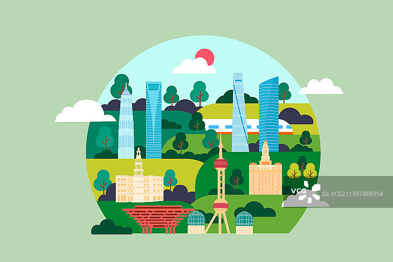 上海城市风光矢量插画图片素材