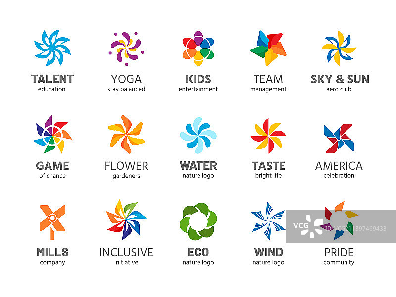 风车标志抽象彩虹色夏季图片素材