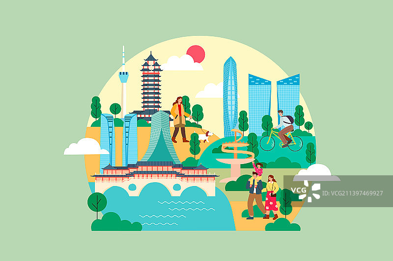 成都城市生活矢量插画图片素材